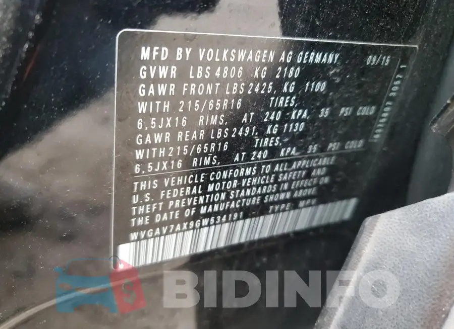 WVGAV7AX9GW534191 Photo# 13