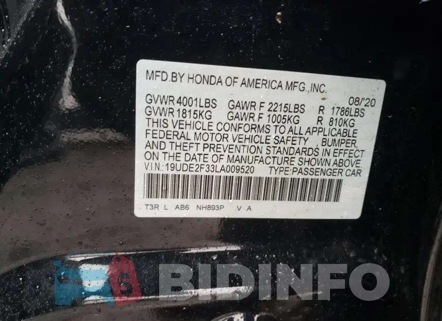 19UDE2F33LA009520 Photo# 12