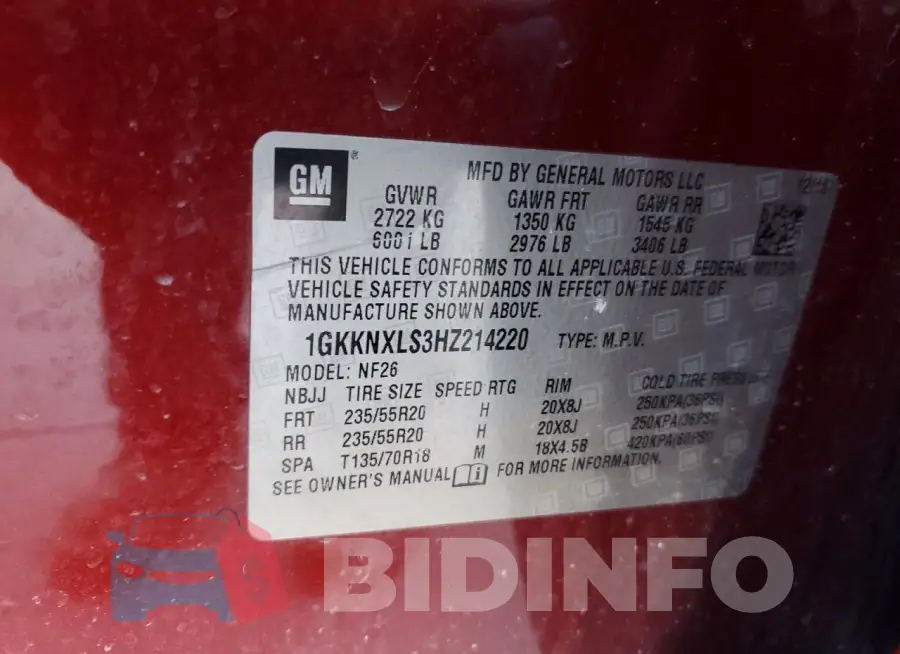 1GKKNXLS3HZ214220 Photo# 12