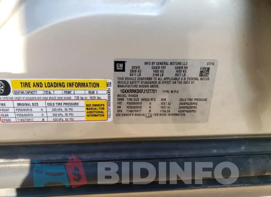 1GKKRRKD6FJ127751 Photo# 14