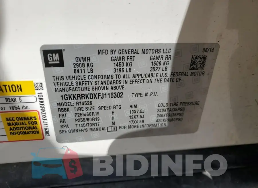 1GKKRRKDXFJ116302 Photo# 13
