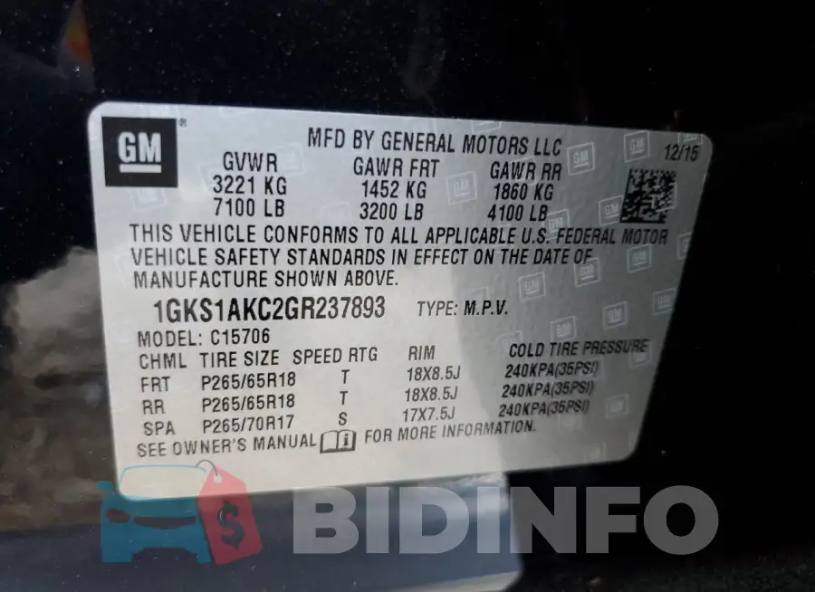 1GKS1AKC2GR237893 Photo# 13