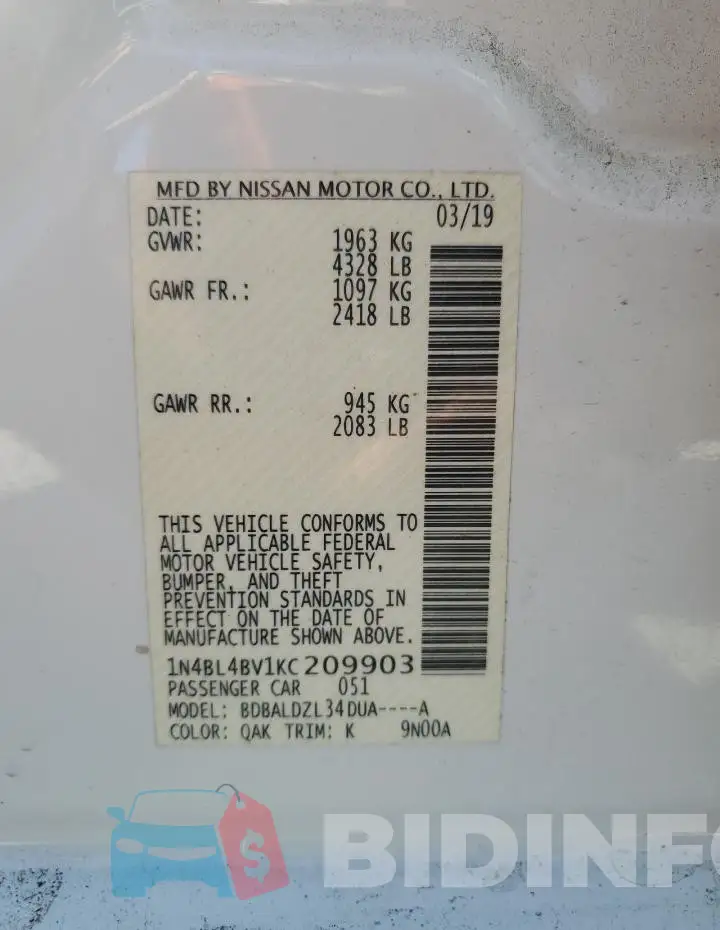 1N4BL4BV1KC209903 Photo# 13
