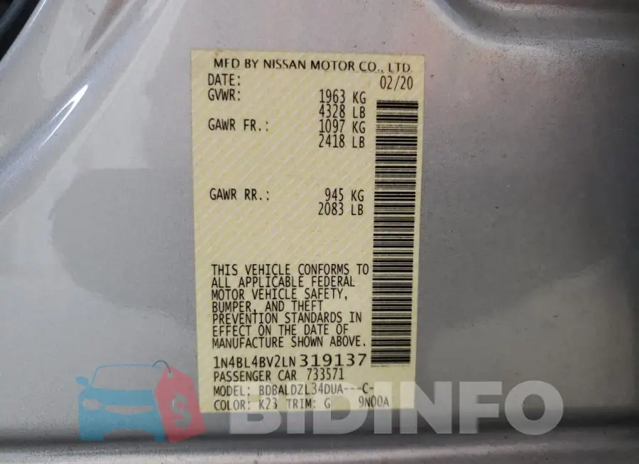 1N4BL4BV2LN319137 Photo# 12