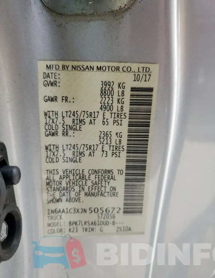 1N6AA1C3XJN505672 Photo# 12