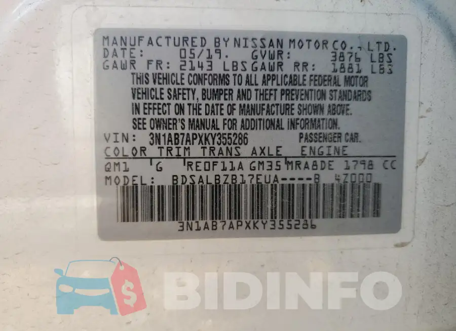 3N1AB7APXKY355286 Photo# 12