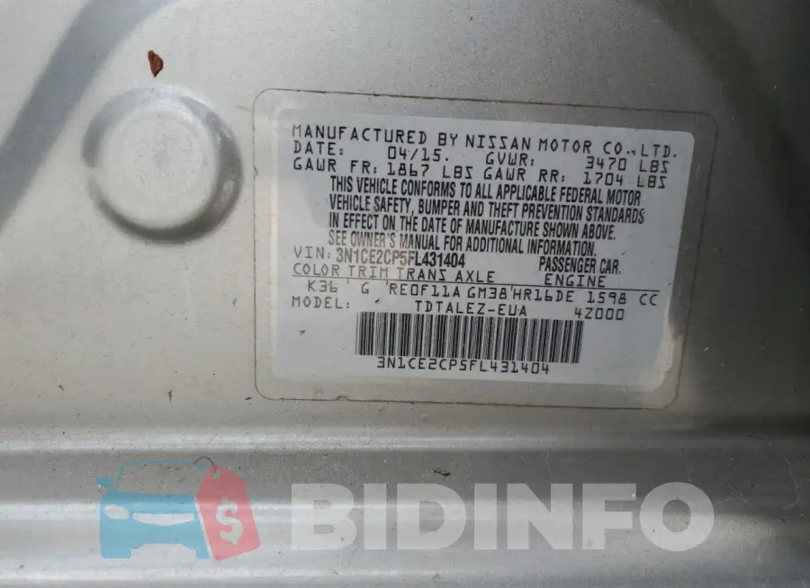 3N1CE2CP5FL431404 Photo# 13