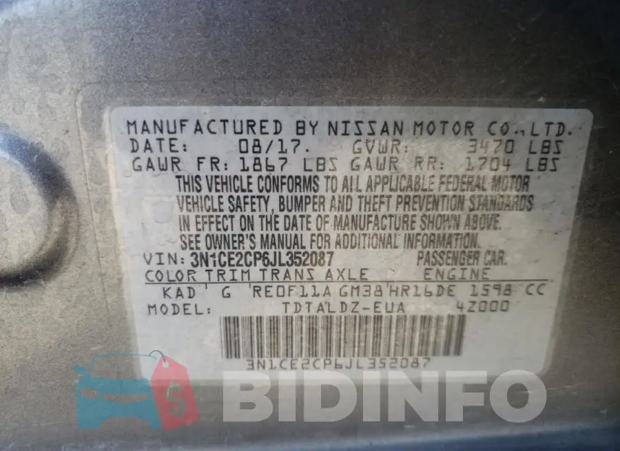 3N1CE2CP6JL352087 Photo# 13