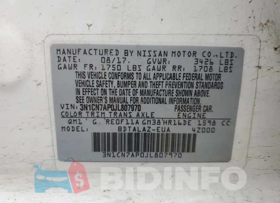 3N1CN7AP0JL807970 Photo# 12