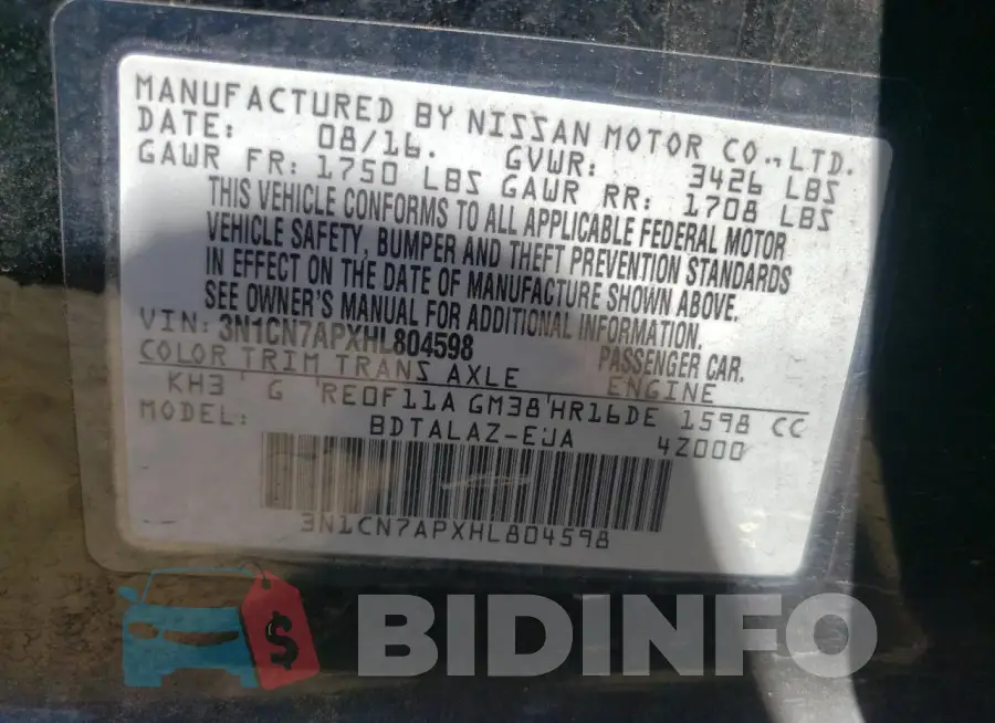 3N1CN7APXHL804598 Photo# 12