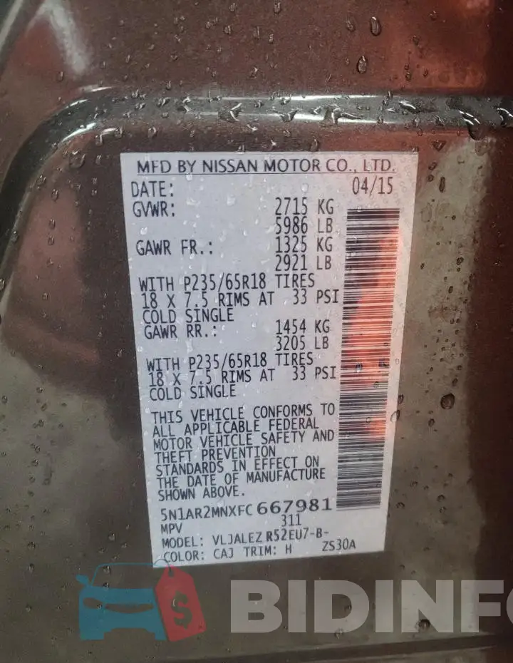 5N1AR2MNXFC667981 Photo# 13