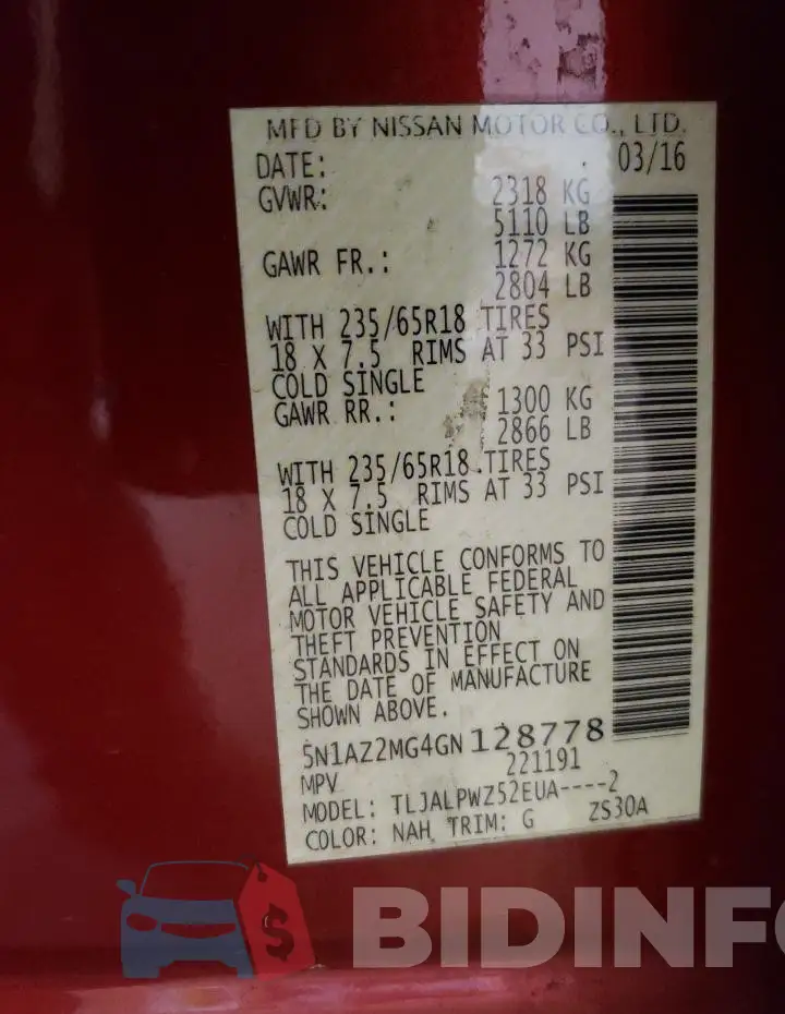 5N1AZ2MG4GN128778 Photo# 14