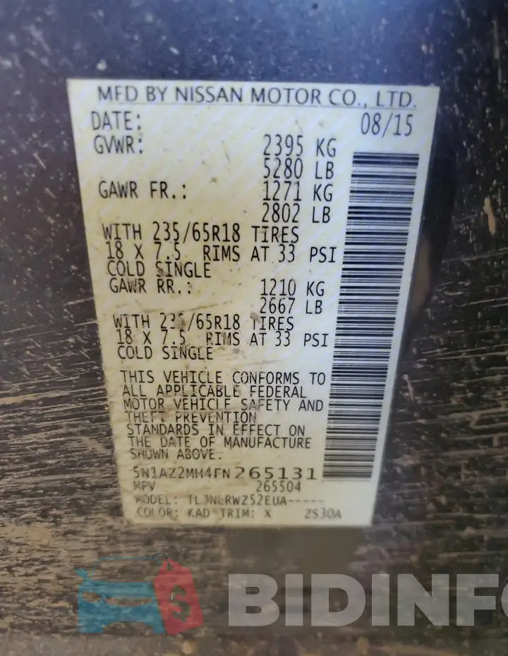5N1AZ2MH4FN265131 Photo# 13