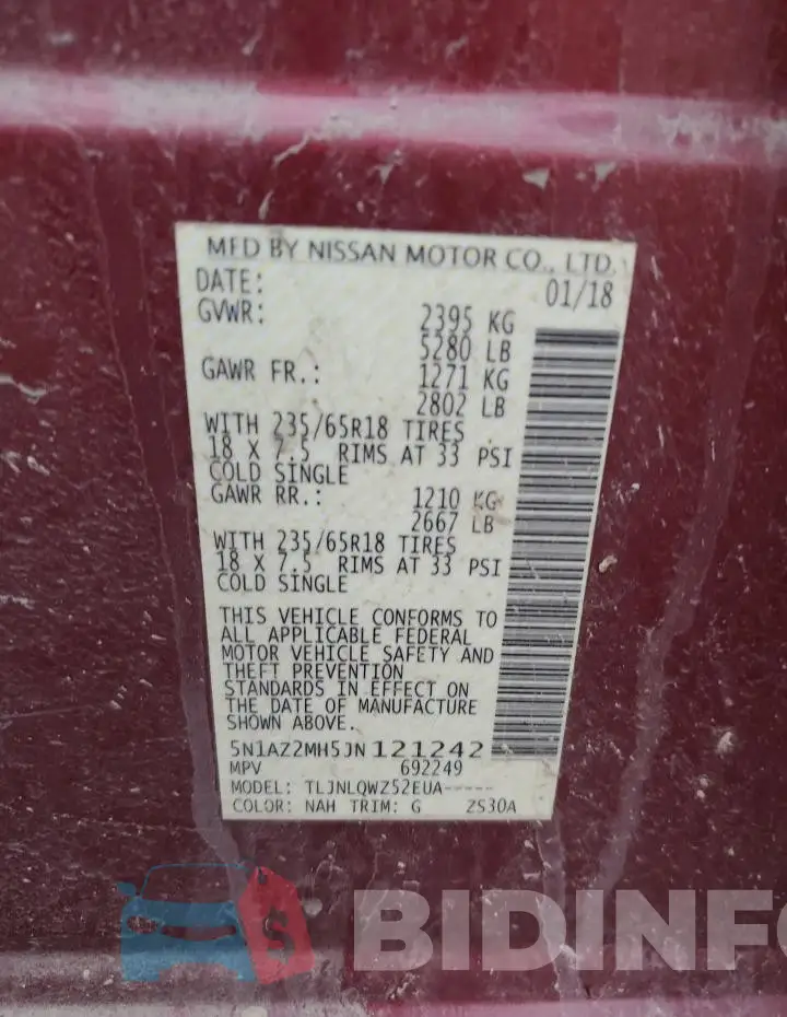 5N1AZ2MH5JN121242 Photo# 13