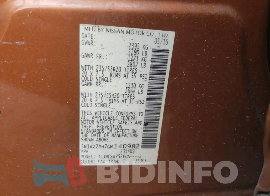 5N1AZ2MH7GN140982 Photo# 13