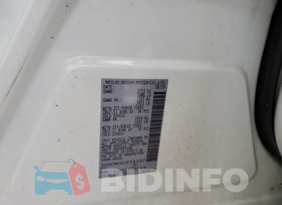 5N1DR2MN3KC654397 Photo# 12