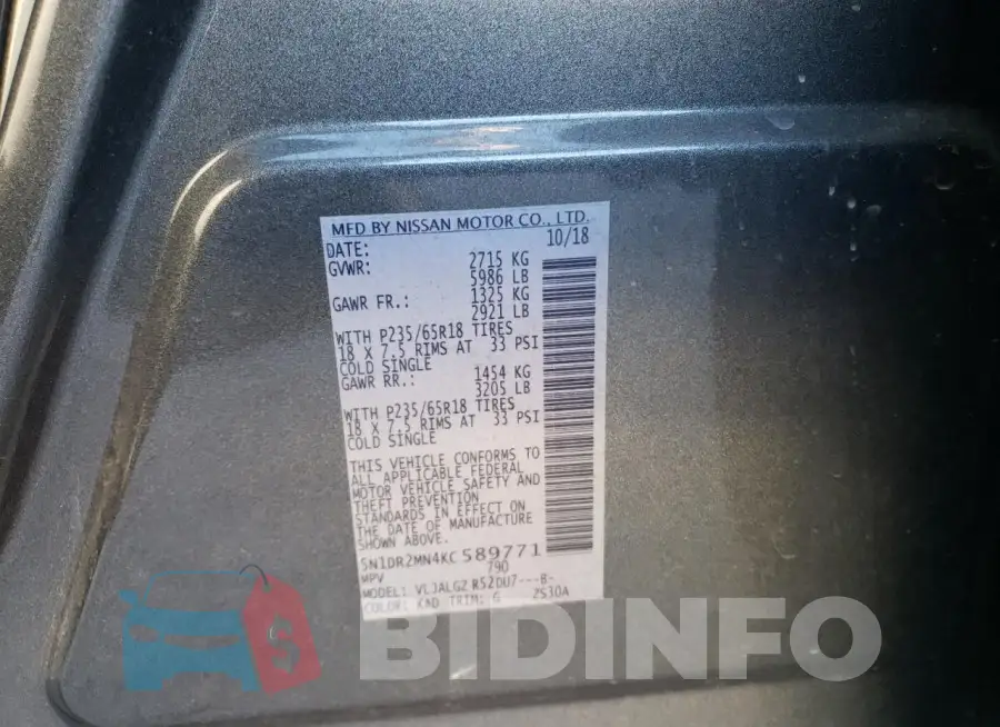 5N1DR2MN4KC589771 Photo# 12
