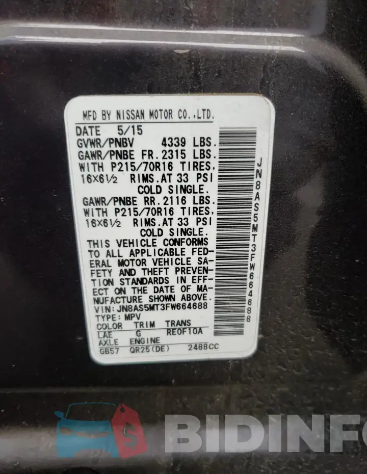 JN8AS5MT3FW664688 Photo# 13