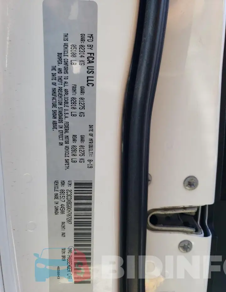 2C3CDXBG6KH707207 Photo# 12