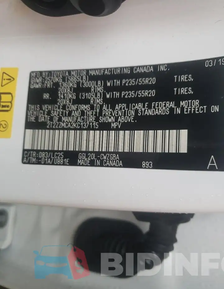 2T2ZZMCA2KC137115 Photo# 14