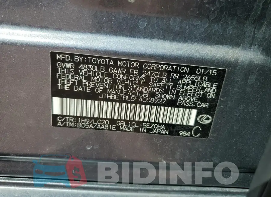 JTHBE1BL5FA008927 Photo# 12