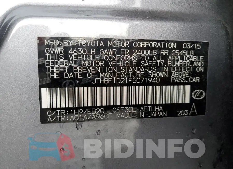 JTHBF1D21F5071940 Photo# 13