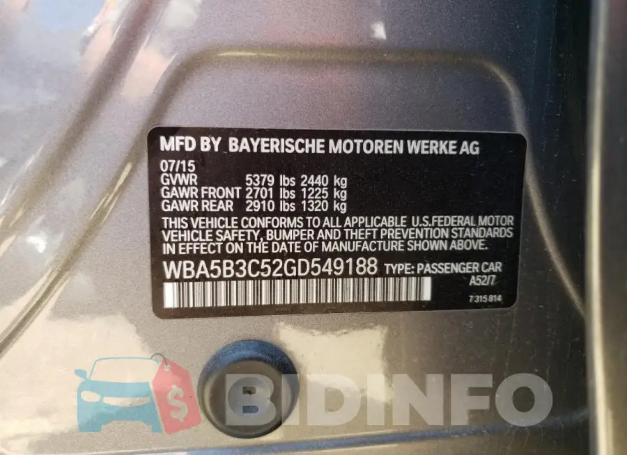 WBA5B3C52GD549188 Photo# 13