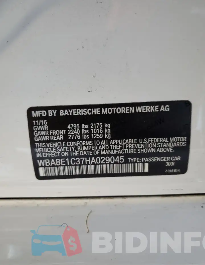 WBA8E1C37HA029045 Photo# 12