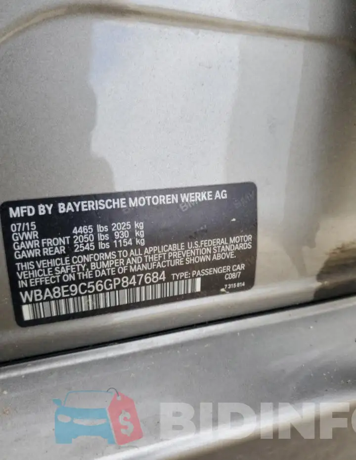 WBA8E9C56GP847684 Photo# 12