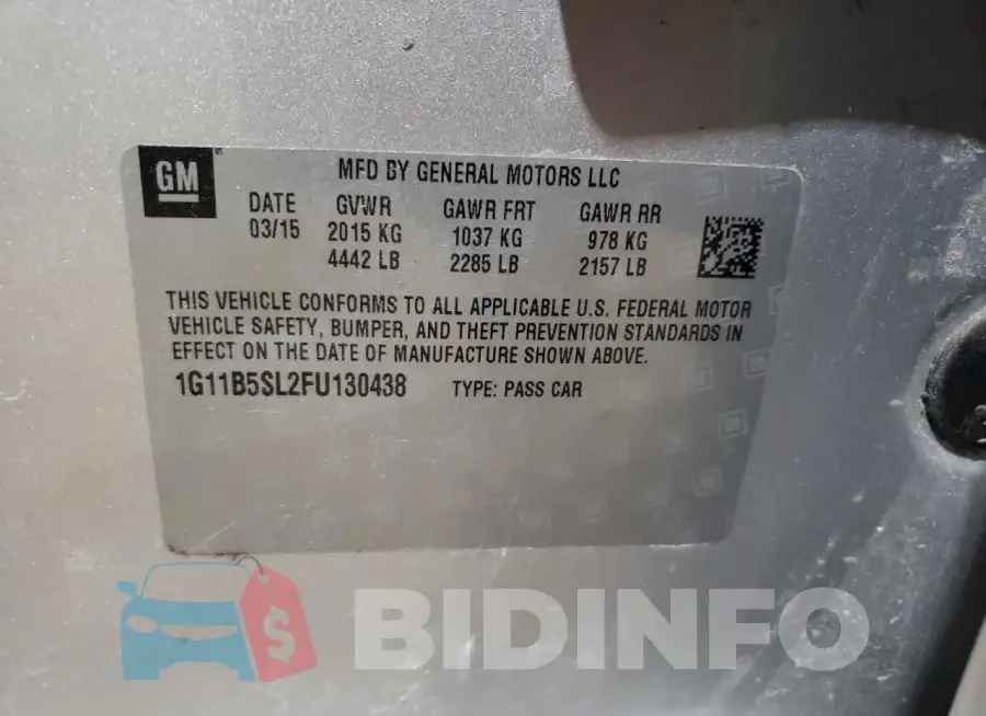 1G11B5SL2FU130438 Photo# 13