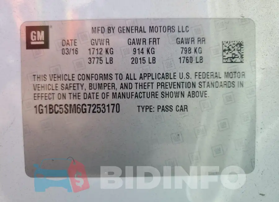 1G1BC5SM6G7253170 Photo# 12