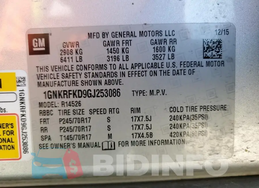 1GNKRFKD9GJ253086 Photo# 13