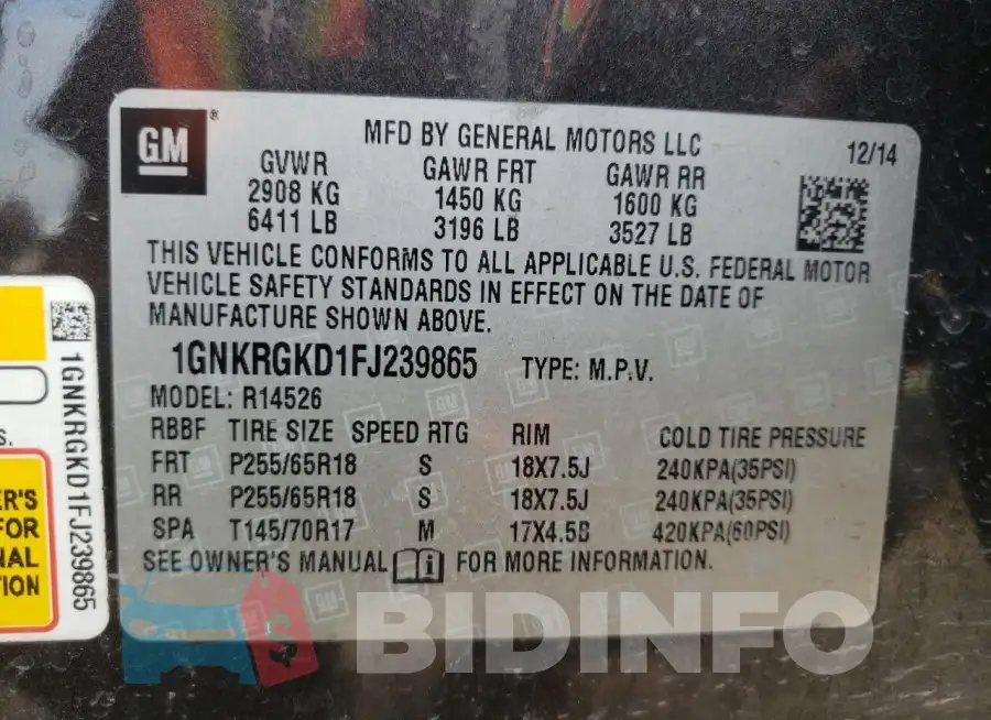 1GNKRGKD1FJ239865 Photo# 13