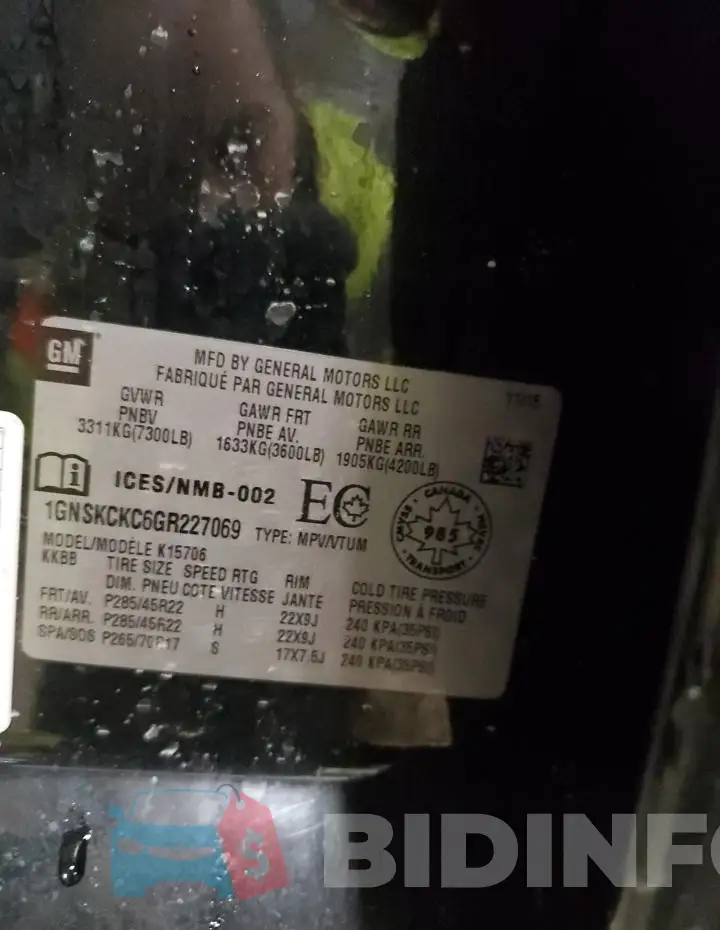 1GNSKCKC6GR227069 Photo# 13