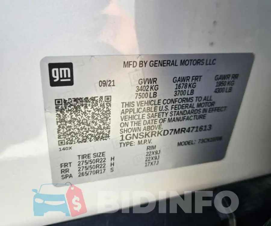 1GNSKRKD7MR471613 Photo# 10