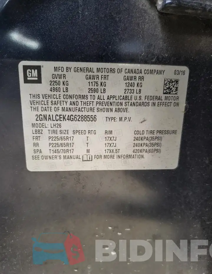 2GNALCEK4G6288556 Photo# 14