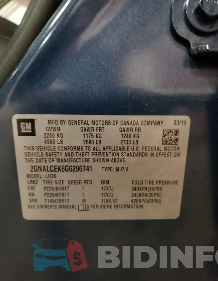 2GNALCEK6G6296741 Photo# 13