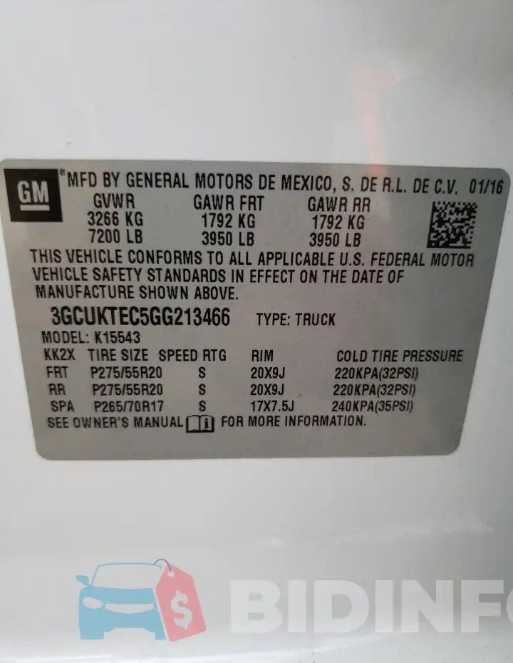 3GCUKTEC5GG213466 Photo# 12