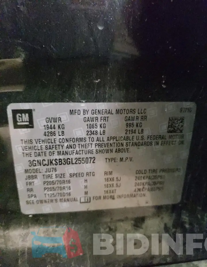 3GNCJKSB3GL255072 Photo# 13
