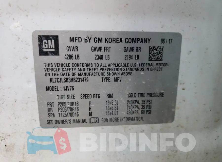 KL7CJLSB3HB231479 Photo# 13