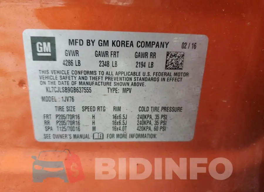 KL7CJLSB9GB637555 Photo# 12