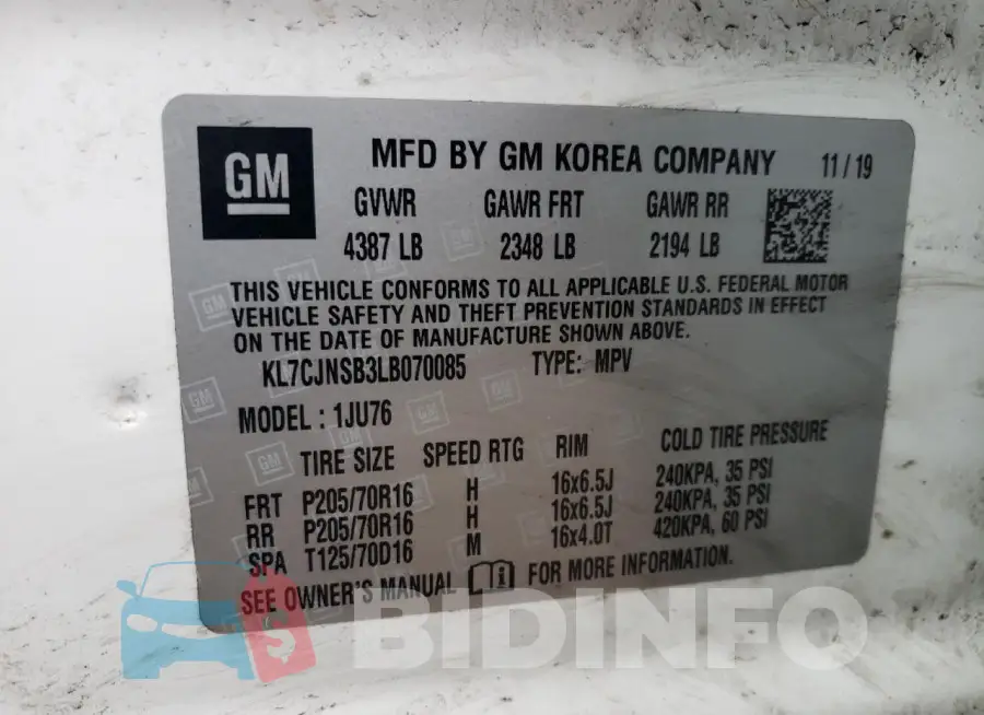 KL7CJNSB3LB070085 Photo# 13