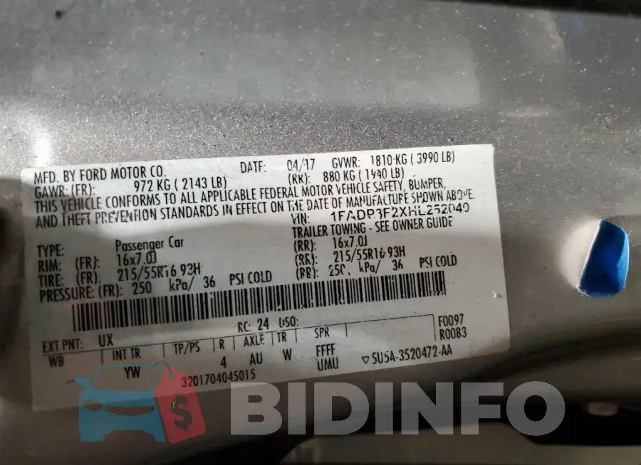1FADP3F2XHL252040 Photo# 12