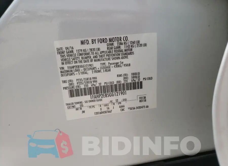 1FAHP2E85GG121901 Photo# 10