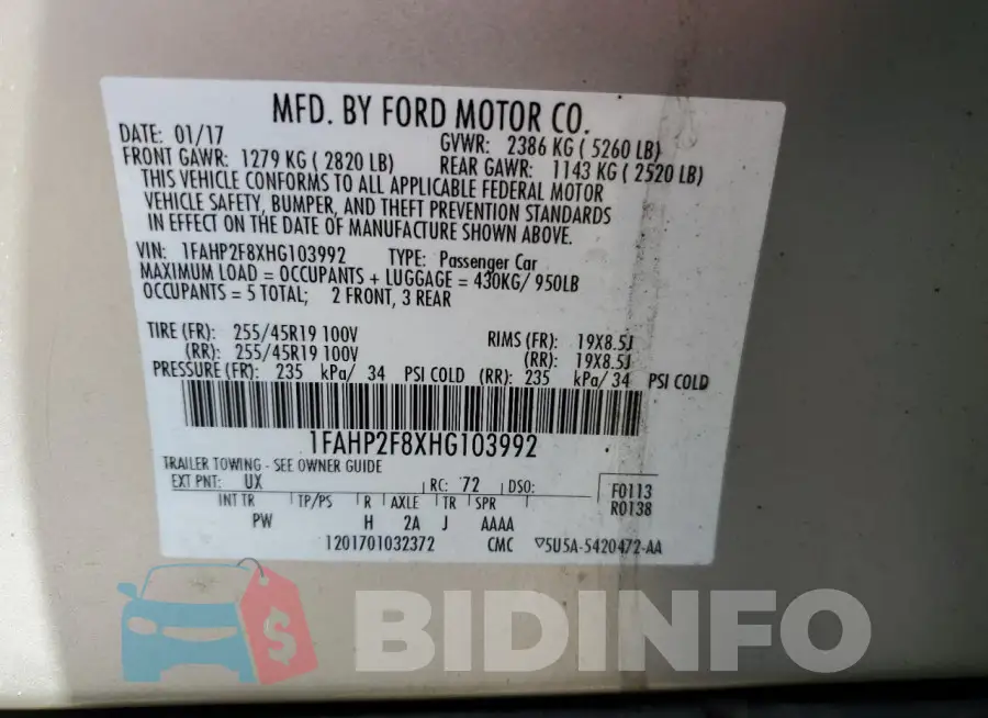 1FAHP2F8XHG103992 Photo# 12