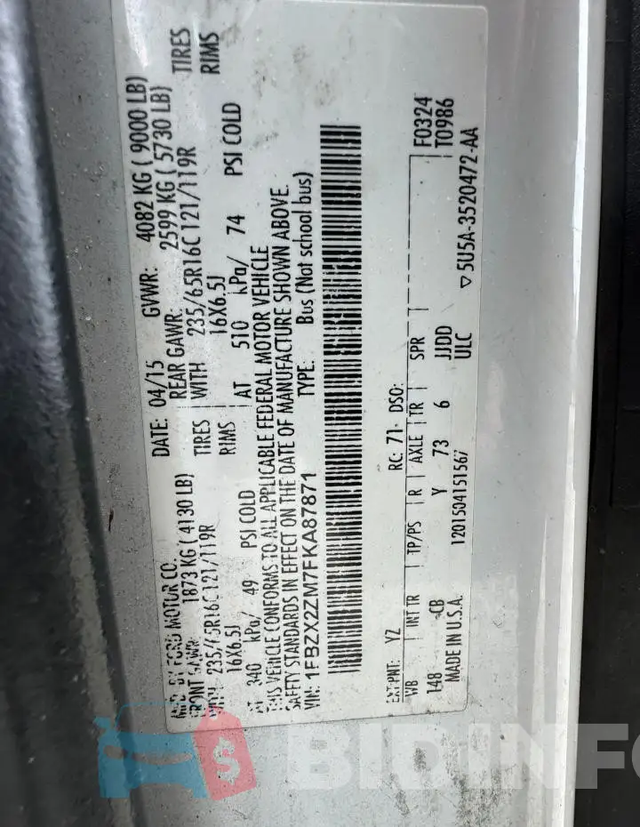 1FBZX2ZM7FKA87871 Photo# 10