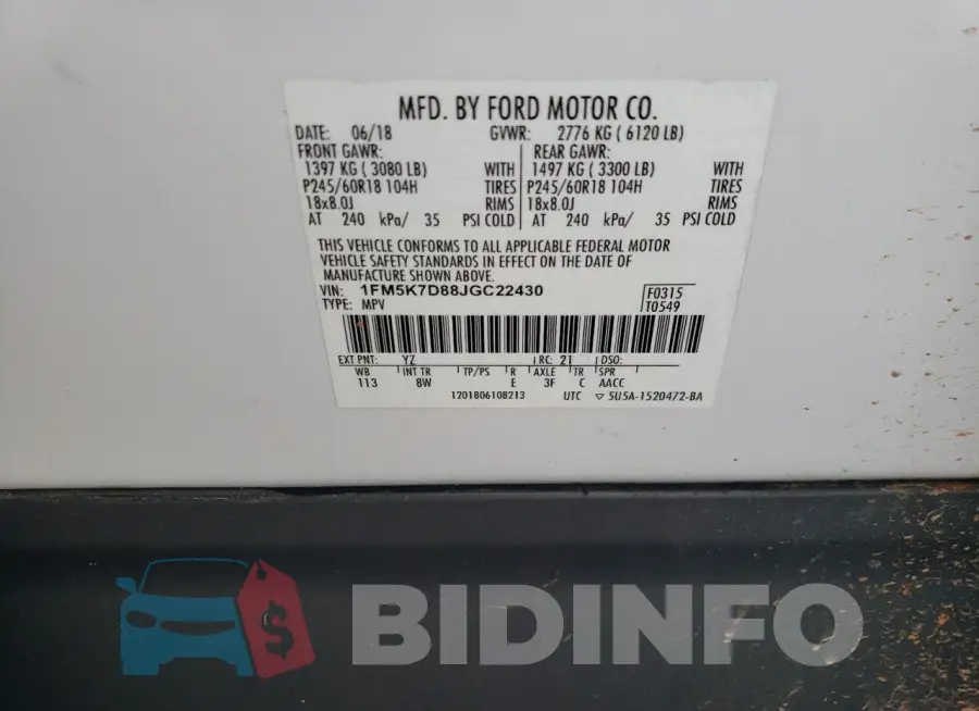 1FM5K7D88JGC22430 Photo# 12