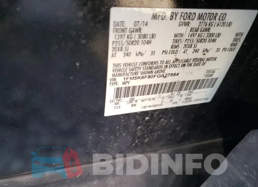 1FM5K8F80FGA27884 Photo# 12