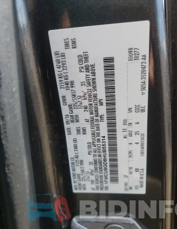 1FMCU9GD8HUB55314 Photo# 13