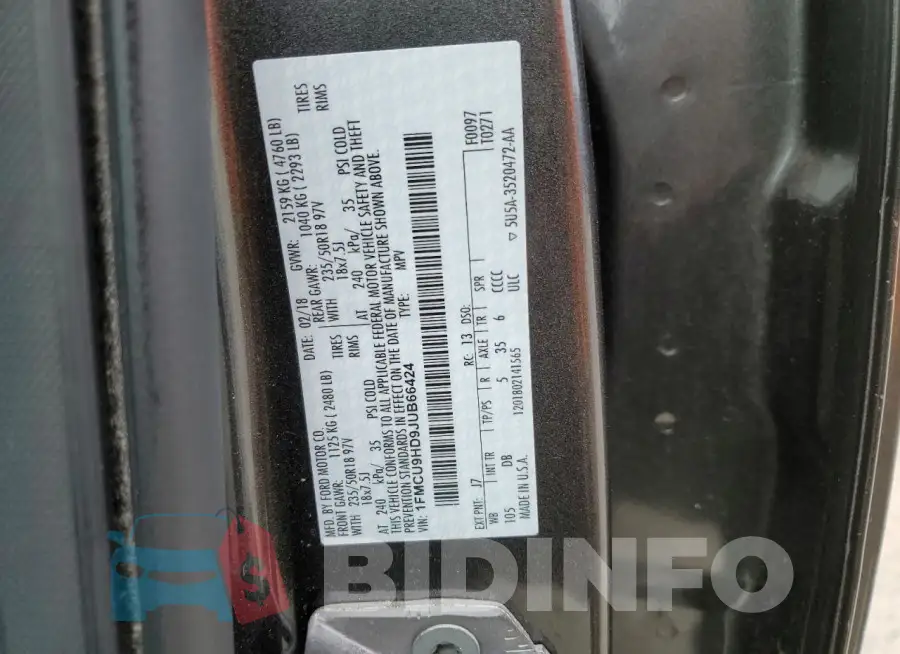 1FMCU9HD9JUB66424 Photo# 14